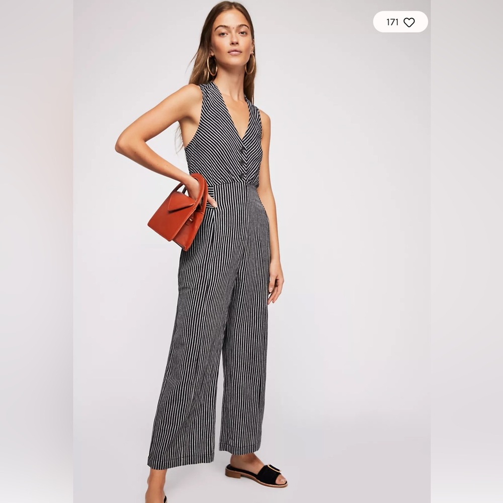 Free People Striped Black and White Jumpsuit